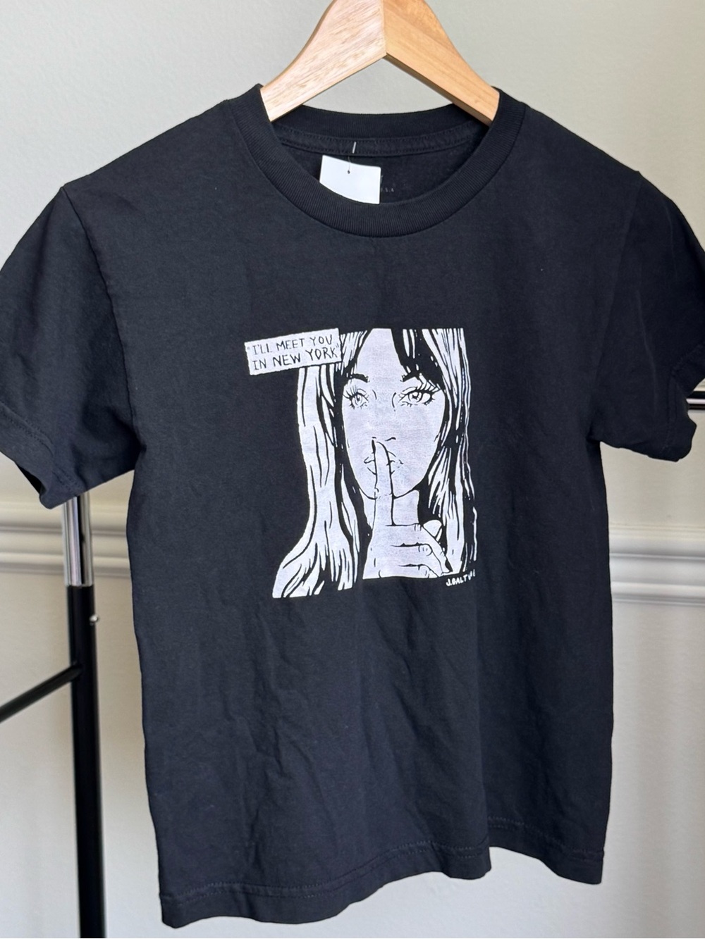 John Galt Brandy Melville Black Shirt I’ll Meet you in New York One Size NWT